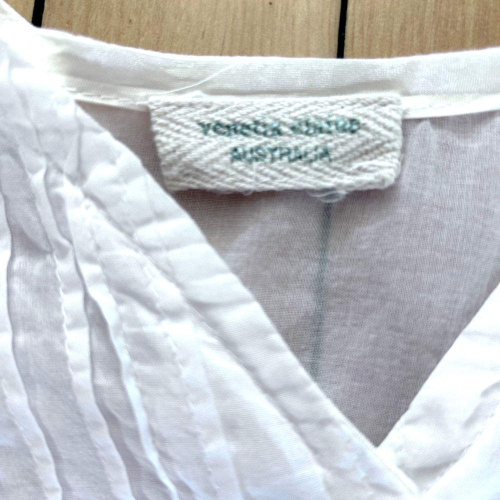 Veneta Steed Australia White Cotton Pintuck Pleated Tunic Blouse Tie Cuff XL - Picture 3 of 9